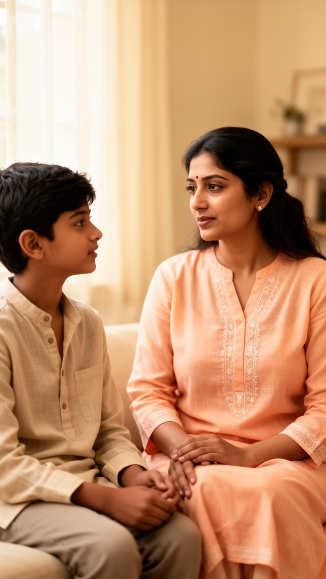 A calm mother sharing a quiet, connected moment with her child